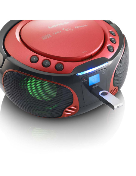 Lenco SCD-550RD SCD-550RD Radio FM Portable Lecteur CD/MP3/USB/Bluetooth® avec éclairage LED Rouge