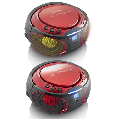 Lenco SCD-550RD SCD-550RD Radio FM Portable Lecteur CD/MP3/USB/Bluetooth® avec éclairage LED Rouge