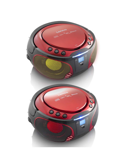Lenco SCD-550RD SCD-550RD Radio FM Portable Lecteur CD/MP3/USB/Bluetooth® avec éclairage LED Rouge