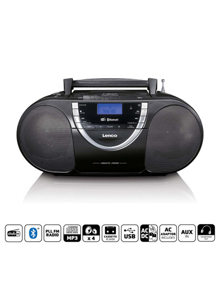 Lenco SCD-6900BK Radio portable DAB+ et FM avec cassette CD et Bluetooth Noir