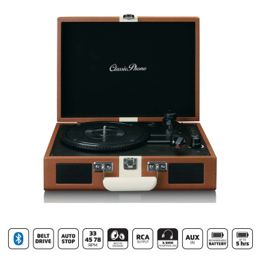 Lenco TT-120BNWH Platine de valise avec batterie rechargeable BT et haut-parleur