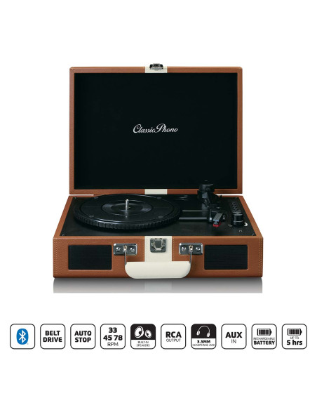 Lenco TT-120BNWH Platine de valise avec batterie rechargeable BT et haut-parleur