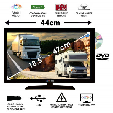 MOBILVISION Téléviseur Camping-car DVD 18,5" 47cm - TVWS19DVD