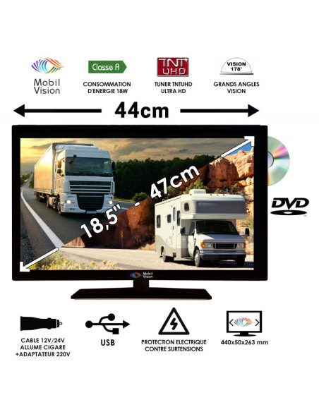 MOBILVISION Téléviseur Camping-car DVD 18,5" 47cm - TVWS19DVD