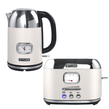 PACK MUSE Bouilloire 1.7L + Grille-Pain 2 fentes Crème et Inox