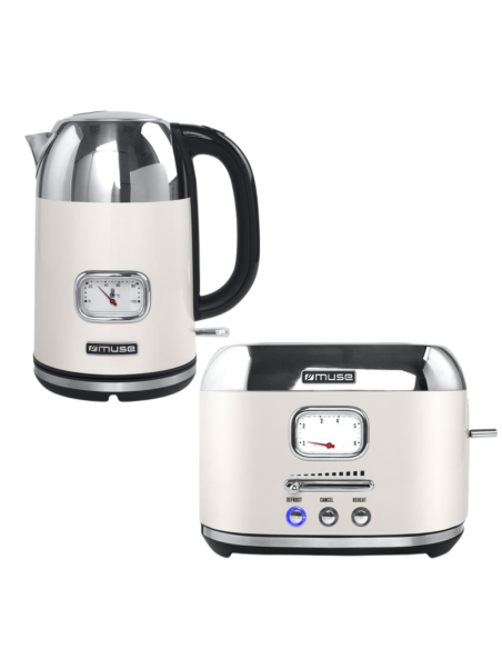 PACK MUSE Bouilloire 1.7L + Grille-Pain 2 fentes Crème et Inox