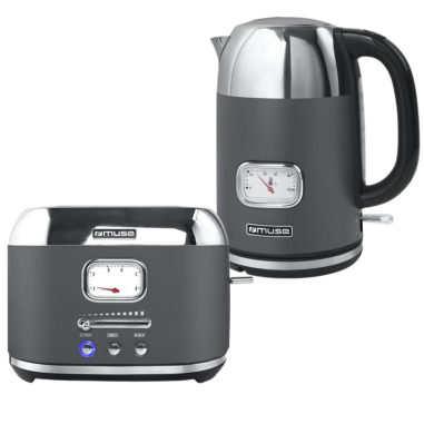 PACK MUSE Bouilloire 1.7L + Grille-Pain 2 fentes Gris et Inox