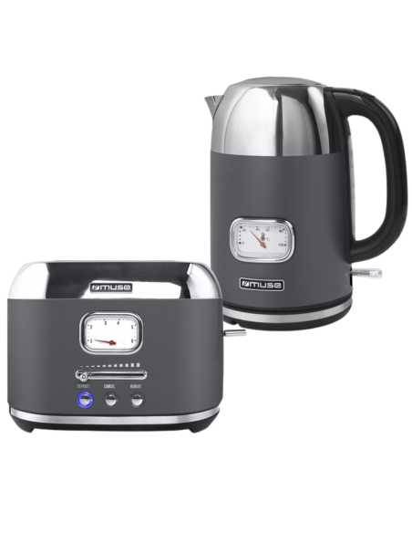 PACK MUSE Bouilloire 1.7L + Grille-Pain 2 fentes Gris et Inox