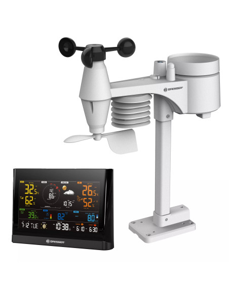 BRESSER Station météo WiFi Comfort avec capteur professionnel 7-en-1 et écran couleur moderne