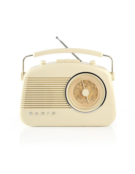 NEDIS Poste Radio FM  4,5 W  Poignée de Transport Ivoire Style Vintage Retro 60's