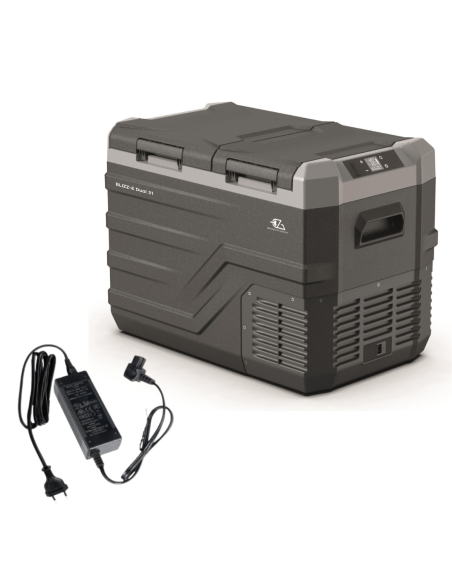 EZA Glacière à compression Blizz-E Dual 31 litres Camping-car +  EZA Adaptateur 12/220 Volts