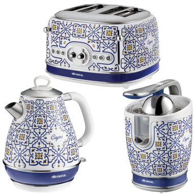 PACK ARIETE Capri Bouilloire 1.7L + Grille-pain 4 fentes + Presse-agrumes 85W Design Rétro