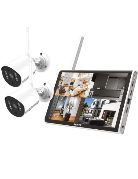 SEMAC Kit 2x Cameras PRO Vidéo Surveillance avec Ecran 12" Sans Fil