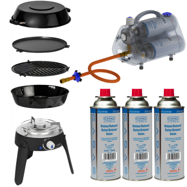 PACK CADAC Safari Chef 30 LP Barbecue Gaz + PowerPack 30bar portable + 3 Cartouches de Gaz - Camping-car