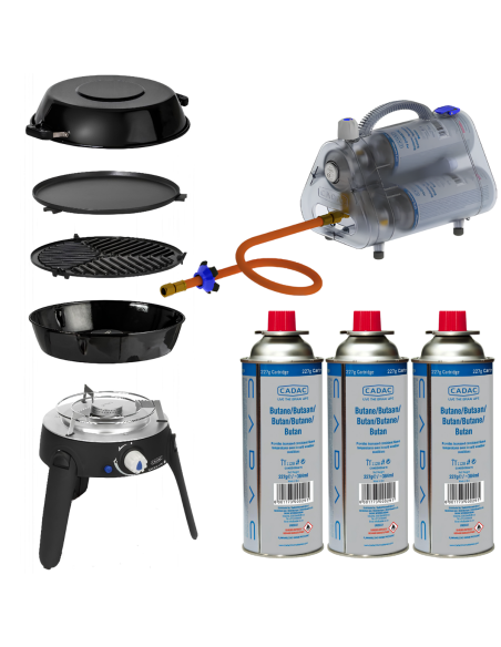 PACK CADAC Safari Chef 30 LP Barbecue Gaz + PowerPack 30bar portable + 3 Cartouches de Gaz - Camping-car