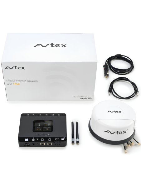 AVTEX Antenne 3G/4G/5G/Wi-Fi Blanche + Routeur spécial Camping-car