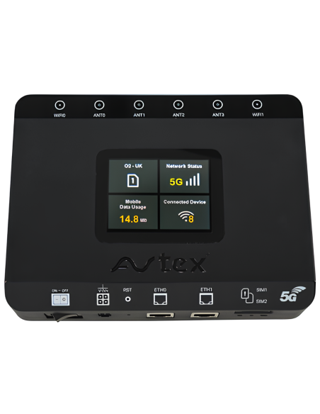 AVTEX Antenne 3G/4G/5G/Wi-Fi Noire + Routeur spécial Camping-car