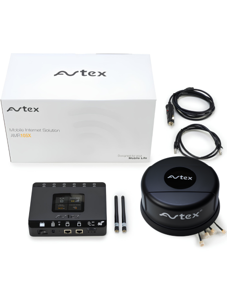 AVTEX Antenne 3G/4G/5G/Wi-Fi Noire + Routeur spécial Camping-car