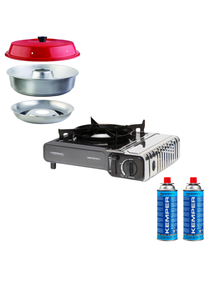 Pack CAMPINGAZ Barbecue Bistro 3 2200W + OMNIA Four Nomade Compact Camping-Car Van + KEMPER 2x Cartouches de Gaz Butane 227Gr