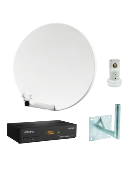 HDSAT Pack Parabole Satellite Fibre 60cm + LNB Single + Décodeur Satellite HD TNTSAT ASTRA + Carte + Bras coudé