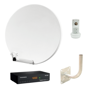 HDSAT Pack Parabole Satellite Fibre Blanche 60cm + LNB Single + Décodeur Satellite HD TNTSAT ASTRA + Carte + Bras Coudé