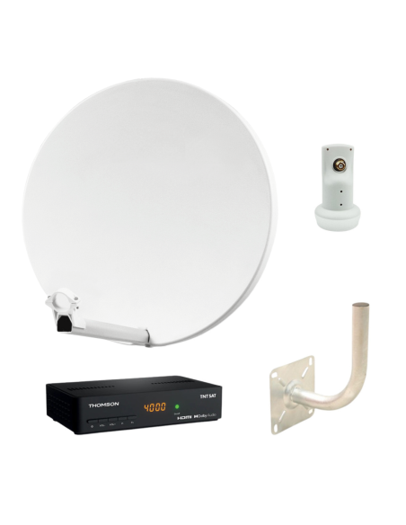 HDSAT Pack Parabole Satellite Fibre Blanche 60cm + LNB Single + Décodeur Satellite HD TNTSAT ASTRA + Carte + Bras Coudé