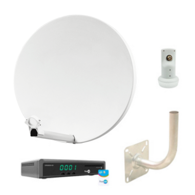Pack HDSAT Parabole Satellite Fibre Blanche 60cm + LNB Single + Récepteur / Décodeur TV Satellite HD + Carte + Bras Coudé
