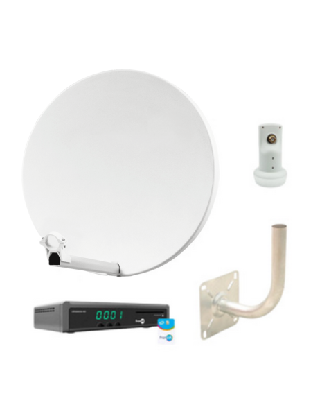 Pack HDSAT Parabole Satellite Fibre Blanche 60cm + LNB Single + Récepteur / Décodeur TV Satellite HD + Carte + Bras Coudé