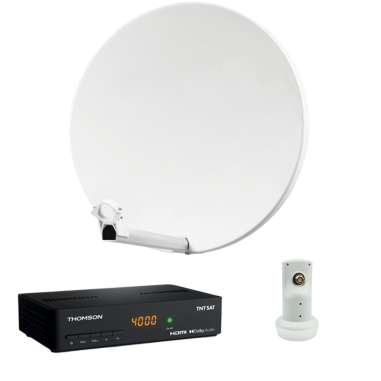 HDSAT Pack Parabole Satellite Fibre Composite Blanche 60cm + LNB Single + Décodeur Satellite HD TNTSAT ASTRA + Carte