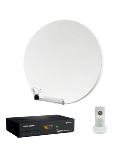 HDSAT Pack Parabole Satellite Fibre Composite Blanche 60cm + LNB Single + Décodeur Satellite HD TNTSAT ASTRA + Carte