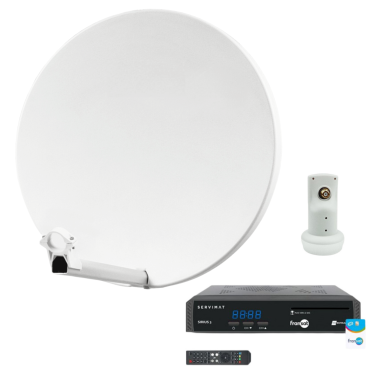 HDSAT Pack Parabole Satellite Fibre Composite Blanche 60cm + LNB Single + SIRIUS 3 Récepteur TV Satellite HD + Carte