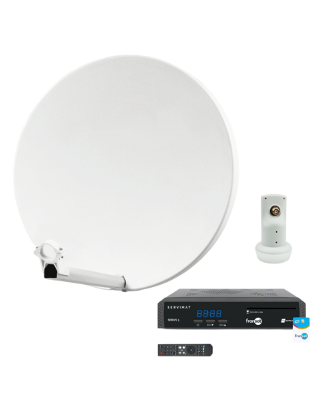 HDSAT Pack Parabole Satellite Fibre Composite Blanche 60cm + LNB Single + SIRIUS 3 Récepteur TV Satellite HD + Carte
