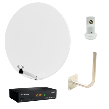 HDSAT Pack Parabole Satellite Fibre Blanche 85 cm + LNB Single + Décodeur Satellite HD TNTSAT ASTRA + Carte + Bras Coudé
