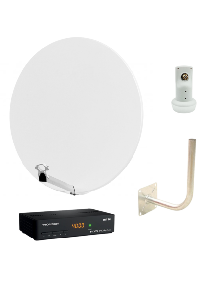 HDSAT Pack Parabole Satellite Fibre Blanche 85 cm + LNB Single + Décodeur Satellite HD TNTSAT ASTRA + Carte + Bras Coudé