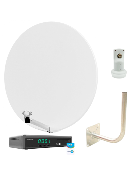Pack HDSAT Parabole Satellite Fibre Blanche 85cm + LNB Single + Récepteur / Décodeur TV Satellite HD + Carte + Bras Coudé