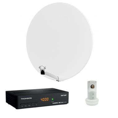 HDSAT Pack Parabole satellite fibre composite Blanche 85cm + LNB Single + Décodeur Satellite HD TNTSAT ASTRA + Carte