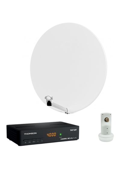 HDSAT Pack Parabole satellite fibre composite Blanche 85cm + LNB Single + Décodeur Satellite HD TNTSAT ASTRA + Carte