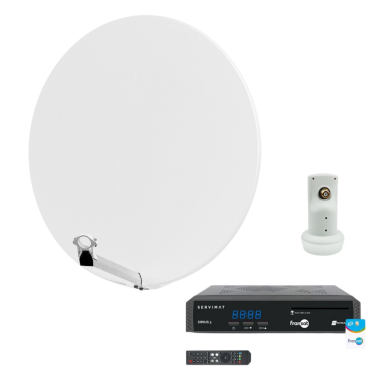 Pack HDSAT Parabole satellite fibre composite Blanche 85cm + LNB Single + SIRIUS 3 Récepteur TV Satellite HD + Carte