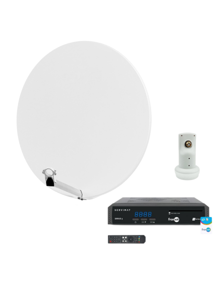 Pack HDSAT Parabole satellite fibre composite Blanche 85cm + LNB Single + SIRIUS 3 Récepteur TV Satellite HD + Carte