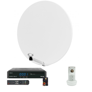 HDSAT Pack Parabole Satellite Fibre Composite Blanche 85cm + LNB Single + VEGA 3 Récepteur TV satellite Full HD + Carte