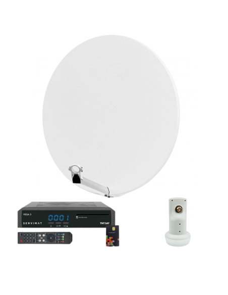 HDSAT Pack Parabole Satellite Fibre Composite Blanche 85cm + LNB Single + VEGA 3 Récepteur TV satellite Full HD + Carte