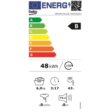 BEKO Lave-linge hublot 6kg 1200trs/min 15 programmes