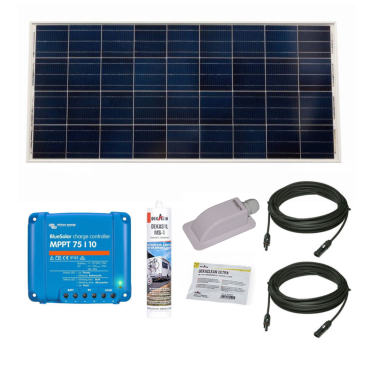 PACK VICTRON Panneau Solaire BlueSolar 140W Monocristallin Camping-Car + Régulateur de Charge + Kit de Pose + Solar Câble
