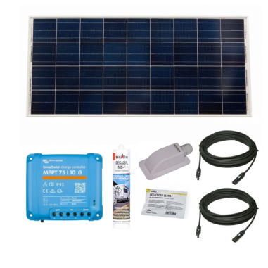 PACK VICTRON Panneau Solaire BlueSolar 140W Monocristallin Camping-Car + Régulateur de Charge + Kit de Pose + Solar Câble