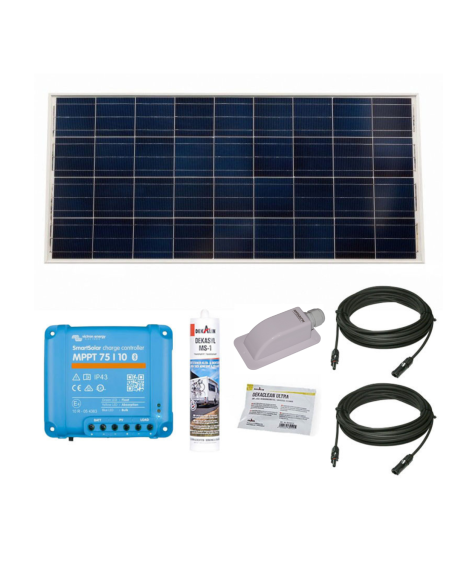 PACK VICTRON Panneau Solaire BlueSolar 140W Monocristallin Camping-Car + Régulateur de Charge + Kit de Pose + Solar Câble