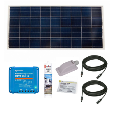 PACK VICTRON Panneau Solaire BlueSolar 140W Monocristallin Camping-Car + Régulateur de Charge + Kit de Pose + Solar Câble