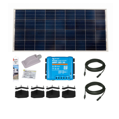 PACK VICTRON Panneau Solaire BlueSolar 215W Monocristallin Camping-Car + Chargeur Solaire + Kit de Pose + Solar Câble