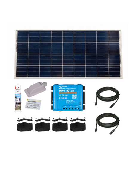 PACK VICTRON Panneau Solaire BlueSolar 215W Monocristallin Camping-Car + Chargeur Solaire + Kit de Pose + Solar Câble