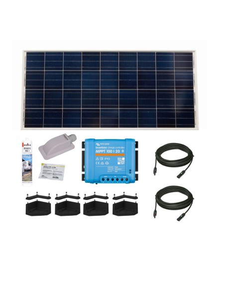 PACK VICTRON Panneau Solaire BlueSolar 215W Monocristallin Camping-Car + Régulateur de Charge + Kit de Pose + Solar Câble