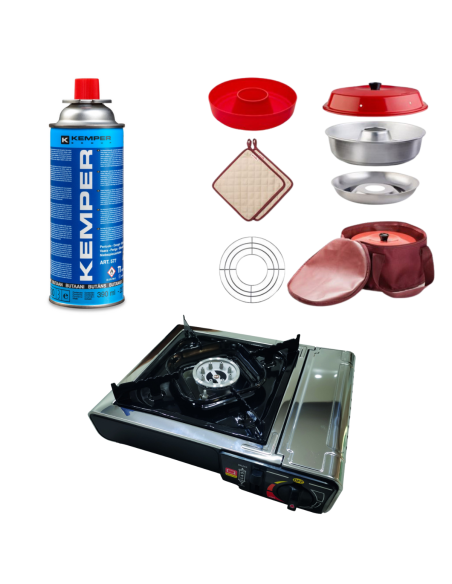 PACK OMNIA Four et accessoires + INCASA Réchaud à gaz portable + KEMPER Cartouche de gaz